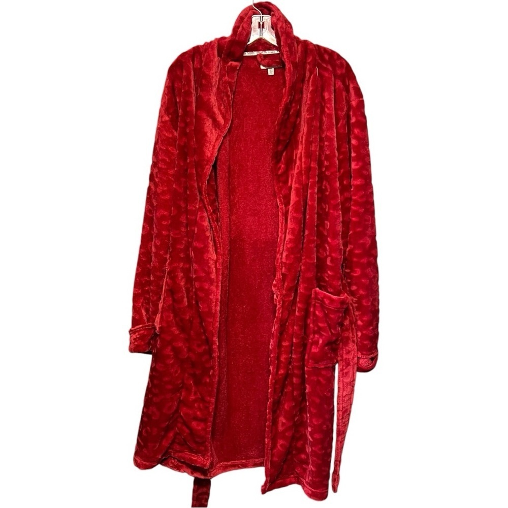 Thalia Sodi Red On Red Velour Animal Print Robe Large Belted Housecoat